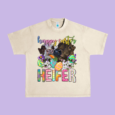 Happy Easter Heifer Urban Heavy Tee Designed By Neo Western