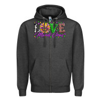 Charcoal Heather love mardi gras fleur de lis sunflower leopard and beads Zipper Hoodie - Artiststas