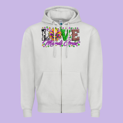 Love Mardi Gras Fleur De Lis Sunflower Leopard And Beads Zipper Hoodie Designed By Artiststas