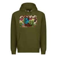 Army Green cactus boot background Premium Hoodie - AdoDesignShop