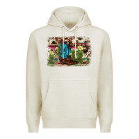 Oatmeal Heather cactus boot background Premium Hoodie - AdoDesignShop