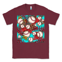 Burgundy baseball leopard turquoise sunflower seamless pattern Classic Tee - JahusDesignShop