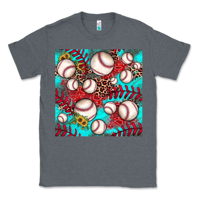 Baseball Leopard Turquoise Sunflower Seamless Pattern Classic Tee by JahusDesignShop | Teevron