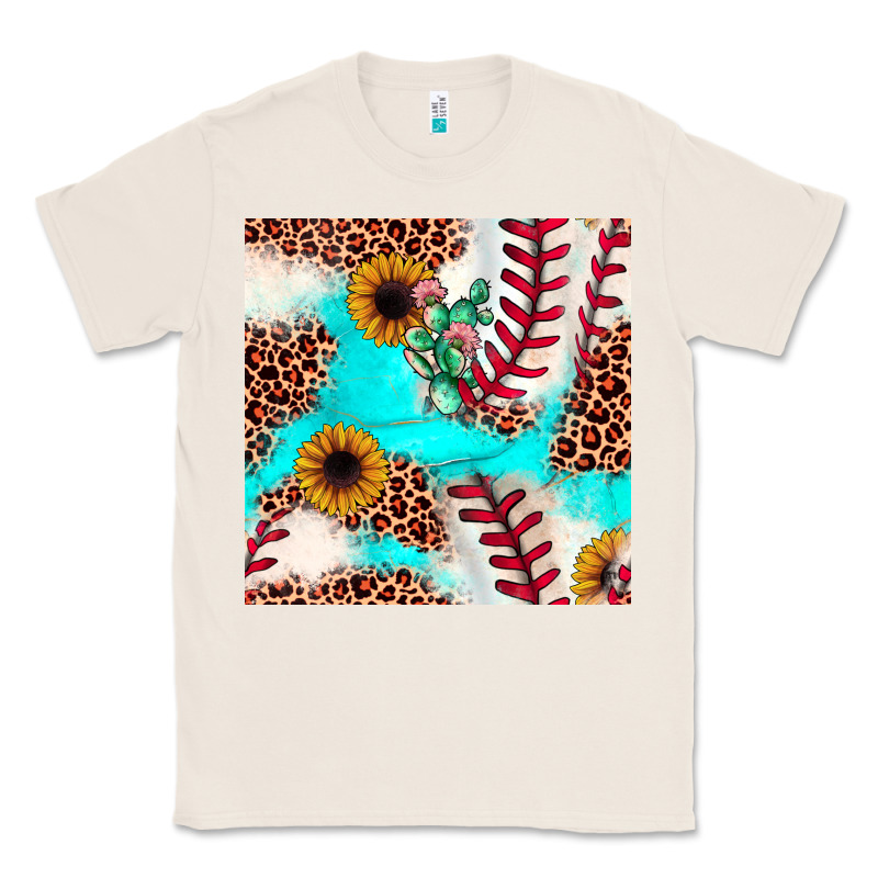 Baseball Leopard Turquoise Cactus Sunflower Seamless Pattern Classic Tee by JahusDesignShop | Teevron