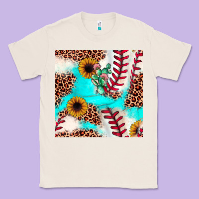 Baseball Leopard Turquoise Cactus Sunflower Seamless Pattern Classic Tee Designed By Jahusdesignshop