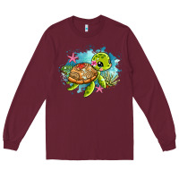 Burgundy ocean with turtle Long Sleeve Tee - AdoDesignShop
