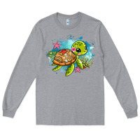 Heather Grey ocean with turtle Long Sleeve Tee - AdoDesignShop