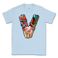 Dusty Blue farm life alphabet lowercase letters v Classic Tee - BundleAndBundleShop