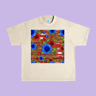 Patriotic Flowers Seamless Pattern Urban Heavy Tee Designed By Hra Design Shop