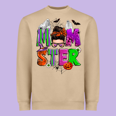 Halloween Momster Messy Bun Heavyweight Sweatshirt Designed By Zillion Design Studio