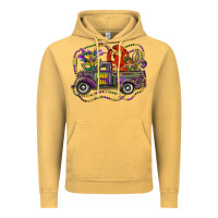 Vintage Mustard mardi gras truck with mask fleur de lis and crawfish Vintage Hoodie - RanaPortraitStore