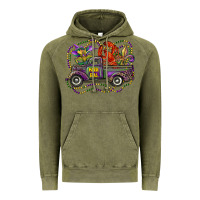 Vintage Olive mardi gras truck with mask fleur de lis and crawfish Vintage Hoodie - RanaPortraitStore