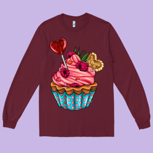 Valentines Day Cupcake Long Sleeve Tee Designed By Adodesignshop