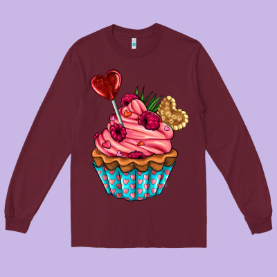 Valentines Day Cupcake Long Sleeve Tee Designed By Adodesignshop