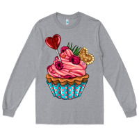 Heather Grey valentines day cupcake Long Sleeve Tee - AdoDesignShop