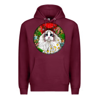 Burgundy christmas ragdoll  cat Premium Hoodie - LillyAllenDesigns