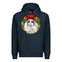 Navy christmas ragdoll  cat Premium Hoodie - LillyAllenDesigns