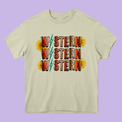 Western Sunflower Heavy Core Tee Designed By Racoondesign