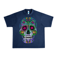 Navy sugar skull Urban Heavy Tee - FaDigitalArtStudio