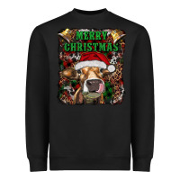 Black merry christmas heifer with cowbells Heavyweight Sweatshirt - RanaPortraitStore