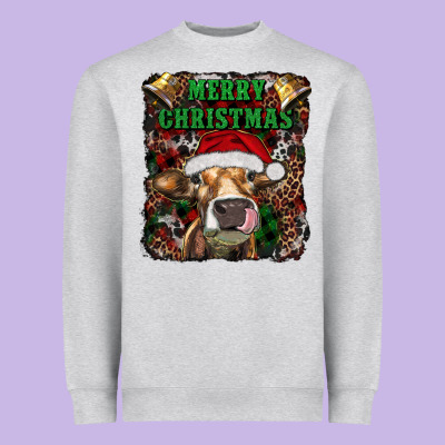 Merry Christmas Heifer With Cowbells Heavyweight Sweatshirt Designed By Ranaportraitstore