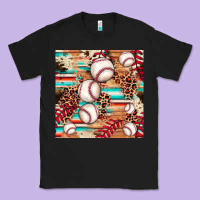 Baseball Leopard Cowhide Turquoise Seamless Pattern Classic Tee Designed By Jahusdesignshop