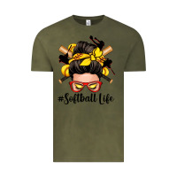 Vintage Olive softball life messy bun Vintage Tee - Zillion Design Studio
