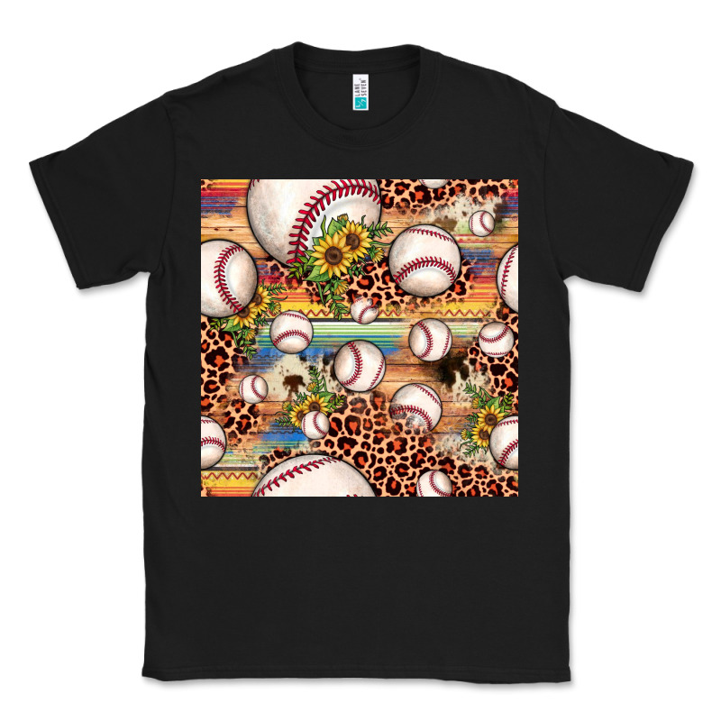 Baseball Leopard Cowhide Sunflower Seamless Pattern Classic Tee by JahusDesignShop | Teevron