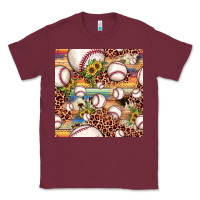 Burgundy baseball leopard cowhide sunflower seamless pattern Classic Tee - JahusDesignShop