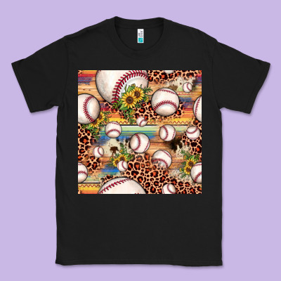 Baseball Leopard Cowhide Sunflower Seamless Pattern Classic Tee Designed By Jahusdesignshop