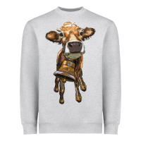 Heather Grey heifer cow with cow bell Heavyweight Sweatshirt - RanaPortraitStore