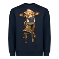 Navy heifer cow with cow bell Heavyweight Sweatshirt - RanaPortraitStore