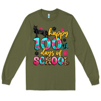 Army Green happy 100th days of school cat Long Sleeve Tee - Artiststas