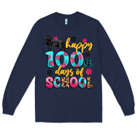 Navy happy 100th days of school cat Long Sleeve Tee - Artiststas