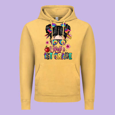 Hello First Grade Vintage Hoodie Designed By Texasbilliewilder
