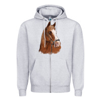 Heather Grey horse portrait Zipper Hoodie - Artiststas
