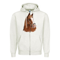 Oatmeal Heather horse portrait Zipper Hoodie - Artiststas
