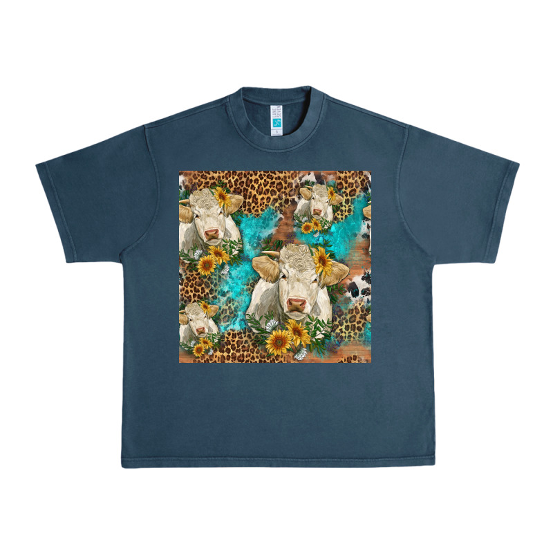 Sunflowers Charolais Cow Seamless Pattern Urban Heavy Tee by HRA Design Shop | Teevron