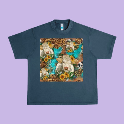 Sunflowers Charolais Cow Seamless Pattern Urban Heavy Tee Designed By Hra Design Shop