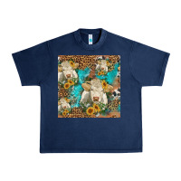 Navy sunflowers charolais cow seamless pattern Urban Heavy Tee - HRA Design Shop