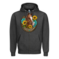Charcoal Heather western horseshoe horse sunflowers gemstone Zipper Hoodie - Artiststas