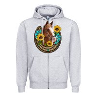 Heather Grey western horseshoe horse sunflowers gemstone Zipper Hoodie - Artiststas