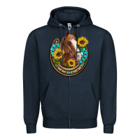 Navy western horseshoe horse sunflowers gemstone Zipper Hoodie - Artiststas