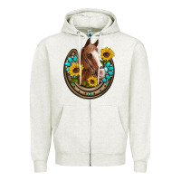 Oatmeal Heather western horseshoe horse sunflowers gemstone Zipper Hoodie - Artiststas