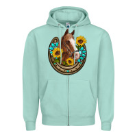 Seafoam western horseshoe horse sunflowers gemstone Zipper Hoodie - Artiststas
