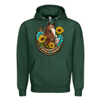 Sports Green western horseshoe horse sunflowers gemstone Zipper Hoodie - Artiststas
