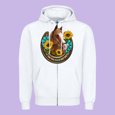 Western Horseshoe Horse Sunflowers Gemstone Zipper Hoodie Designed By Artiststas