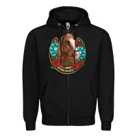 Black western horseshoe horse roses gemstone Zipper Hoodie - Artiststas