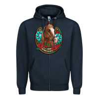 Navy western horseshoe horse roses gemstone Zipper Hoodie - Artiststas