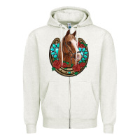 Oatmeal Heather western horseshoe horse roses gemstone Zipper Hoodie - Artiststas